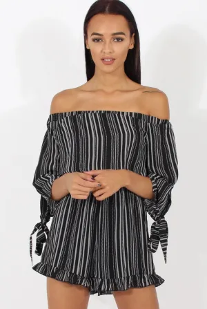Black Stripe Pattern Bardot Playsuit - Katherine