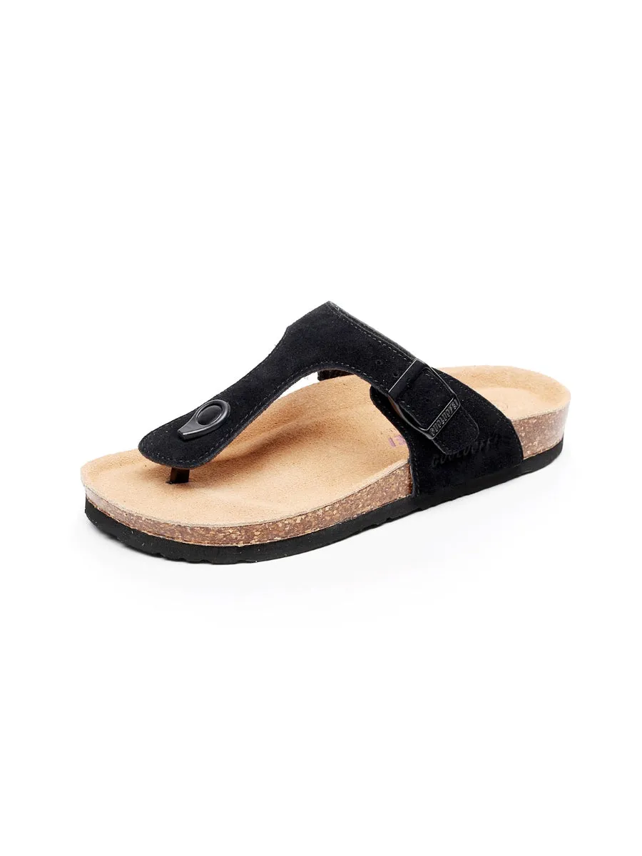 Black Suede T-Strap Leather Sandal