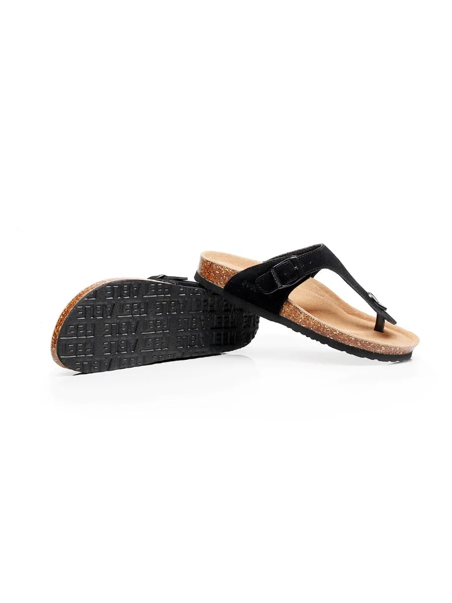 Black Suede T-Strap Leather Sandal