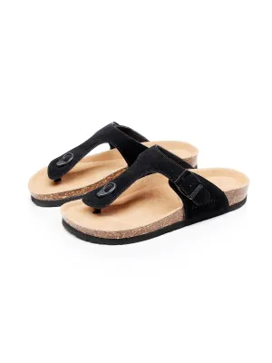 Black Suede T-Strap Leather Sandal