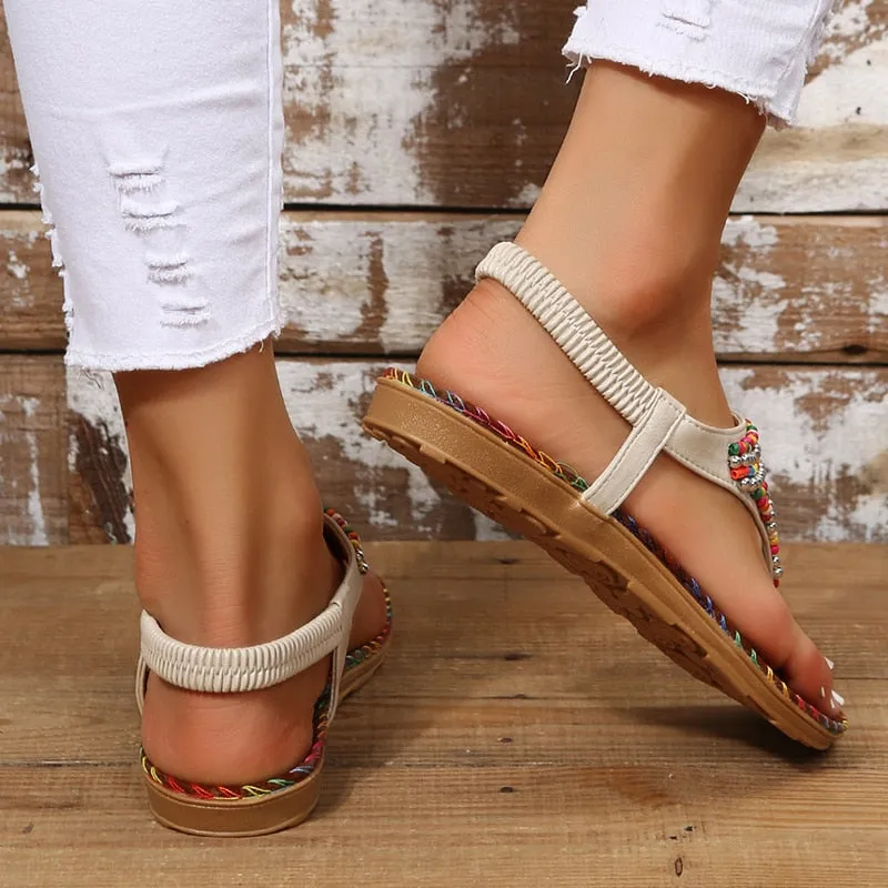 Bohemian Style Flat Sandals for Women Summer 2023 Clip Toe Gladiator Sandals Woman Plus Size Soft Bottom Beach Shoes Flip Flops