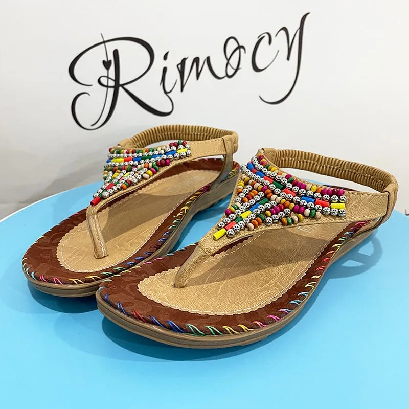 Bohemian Style Flat Sandals for Women Summer 2023 Clip Toe Gladiator Sandals Woman Plus Size Soft Bottom Beach Shoes Flip Flops