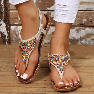 Bohemian Style Flat Sandals for Women Summer 2023 Clip Toe Gladiator Sandals Woman Plus Size Soft Bottom Beach Shoes Flip Flops