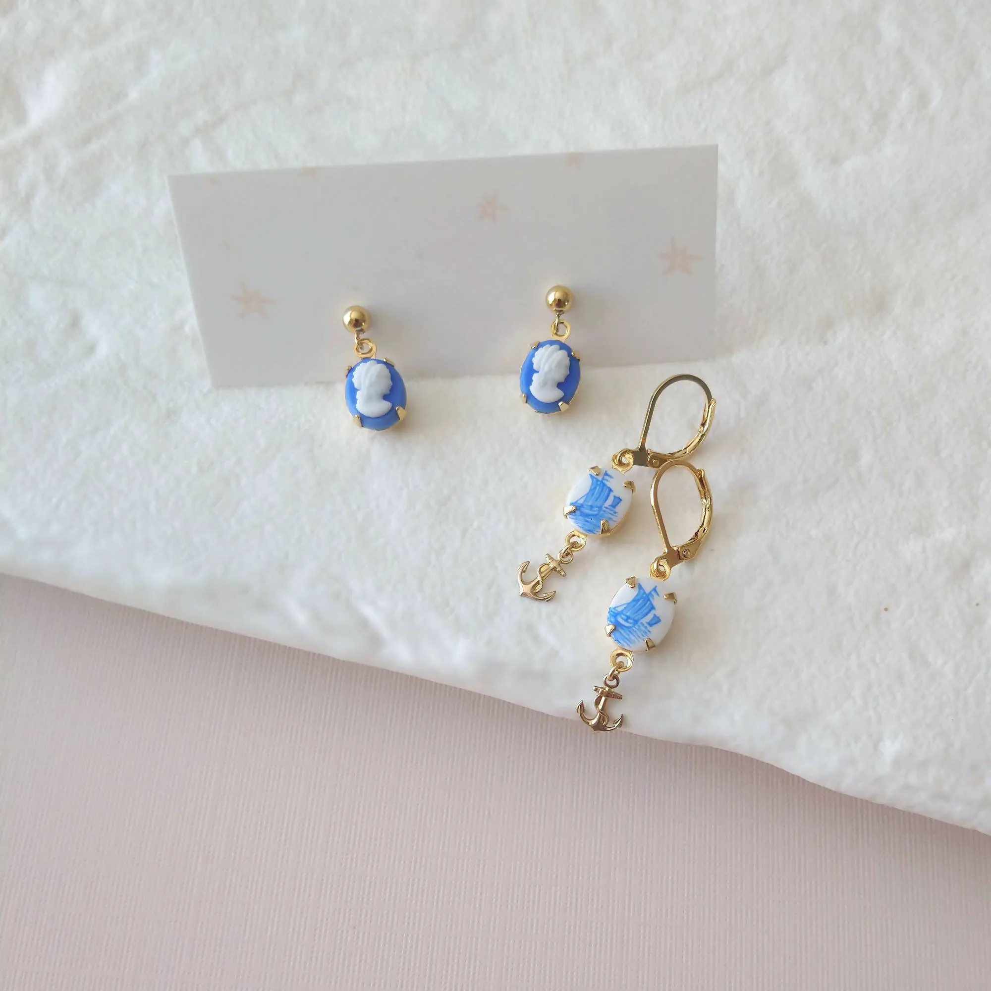 Boucles sur tige camées en bleu (sd1543)