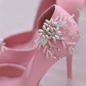 Bridal Pearls and Crystals 2 PC Shoe Clip Set, Wedding Slipper Flower Clip on. Brides Sandal Shoe Clips