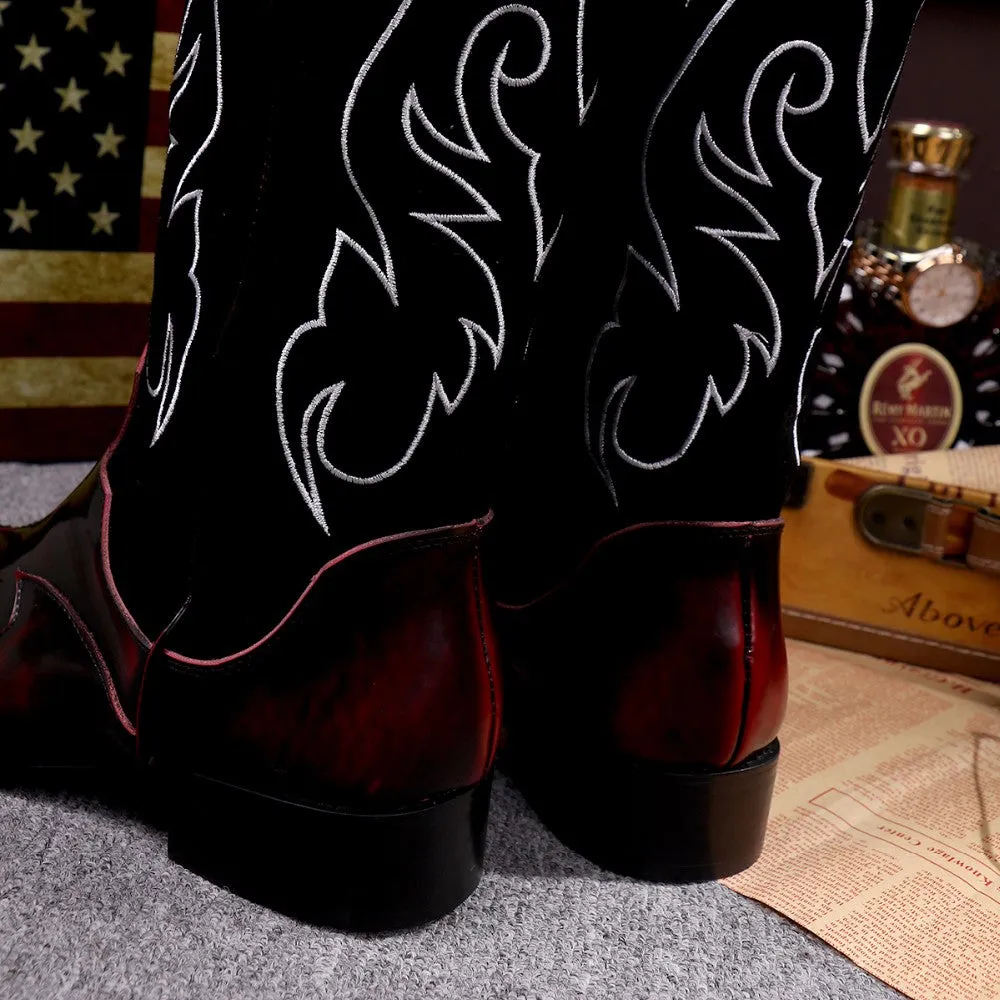 British Style Genuine Leather Men Long Boots Winter Rivets Cowboy Long Boots Big Size Fashion Men Mid Calf Boots