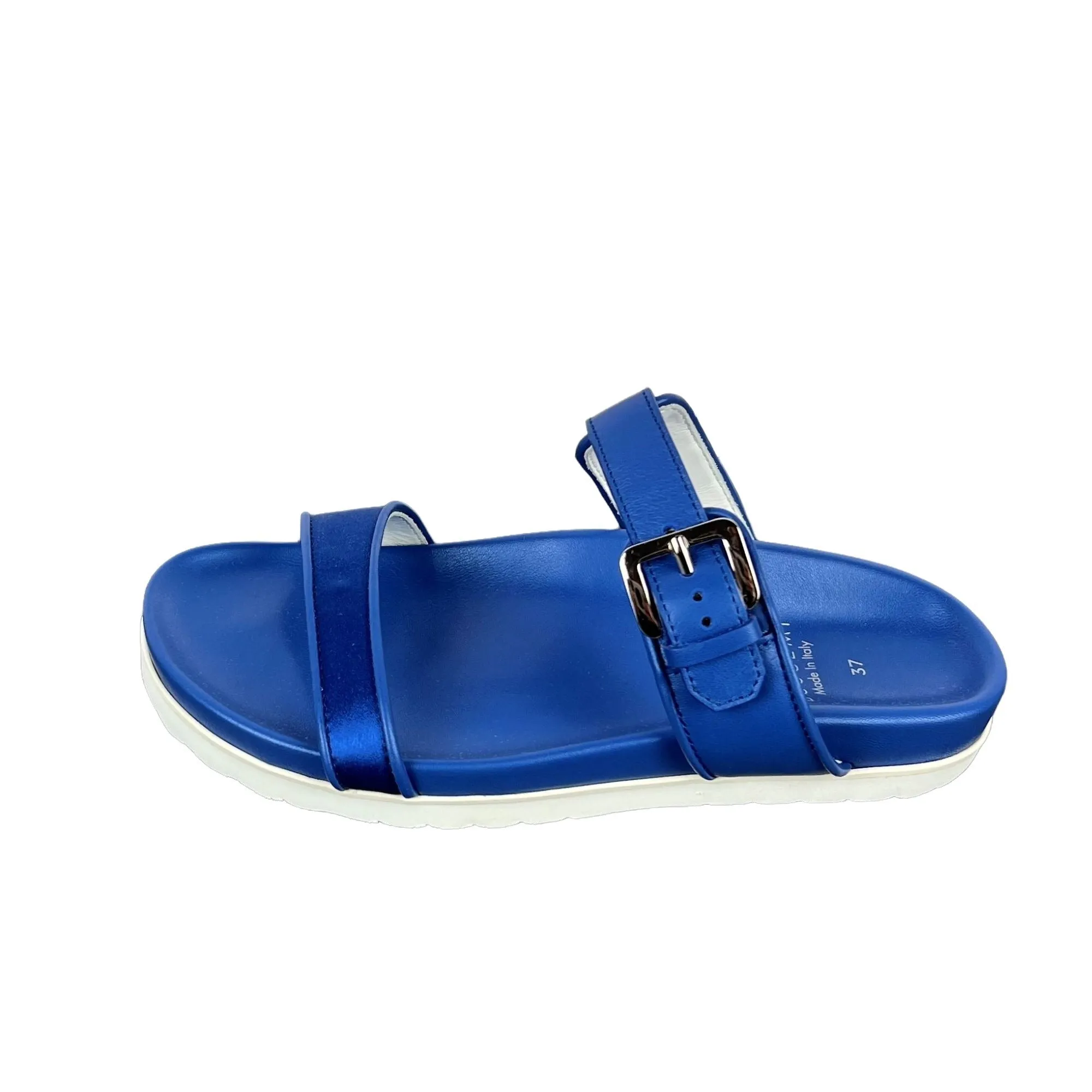 Buscemi Women's Slide Band Satin Royal Leather Sandals SAMPLE