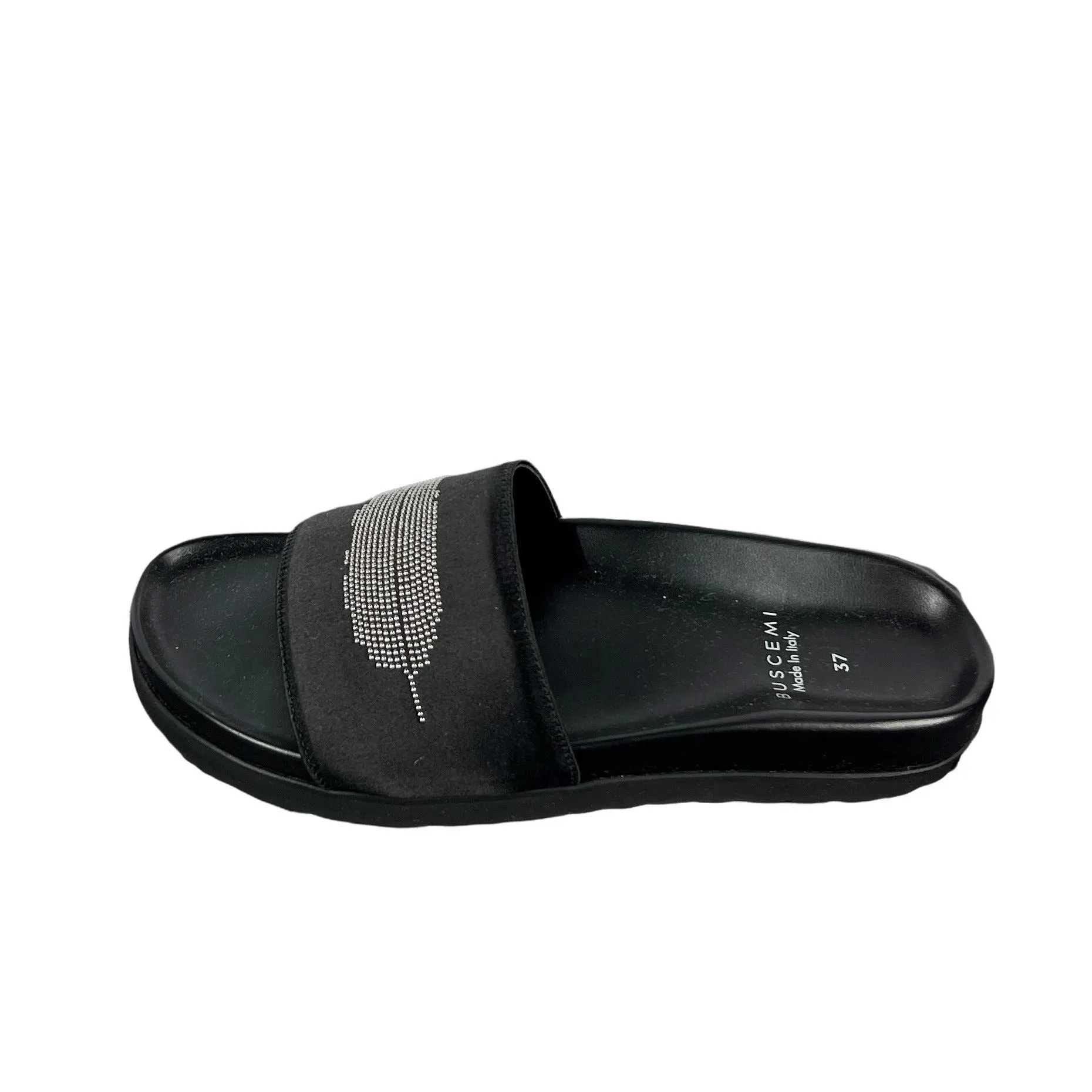 Buscemi Women's Slide Satin Black Leather Sandals