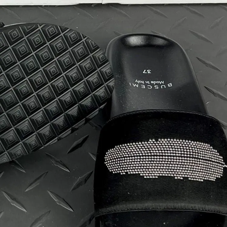 Buscemi Women's Slide Satin Black Leather Sandals