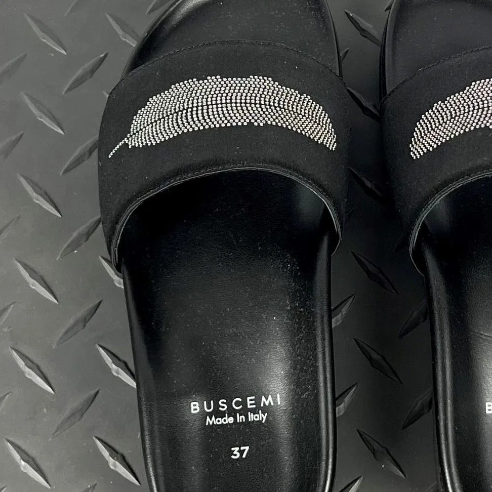 Buscemi Women's Slide Satin Black Leather Sandals