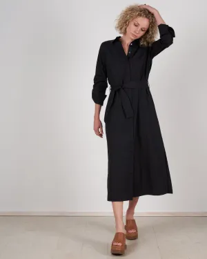 button sleeve shirtdress - black