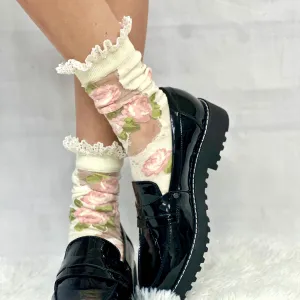 CABBAGE ROSE  floral lace ankle socks
