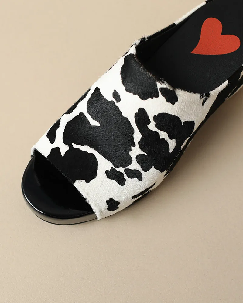 Calf Hair Leather Open Toe Chunky Clog Slide Platform Sandals