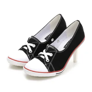 Canvas High Heel Lace-up Sneakers