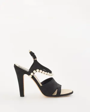 Chanel Black Suede Pearl Embellishment Sandals - 40