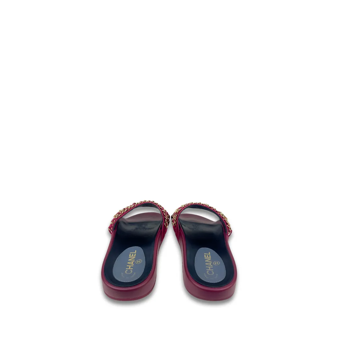 Chanel Fuchsia Satin Chain Slides - Size 39