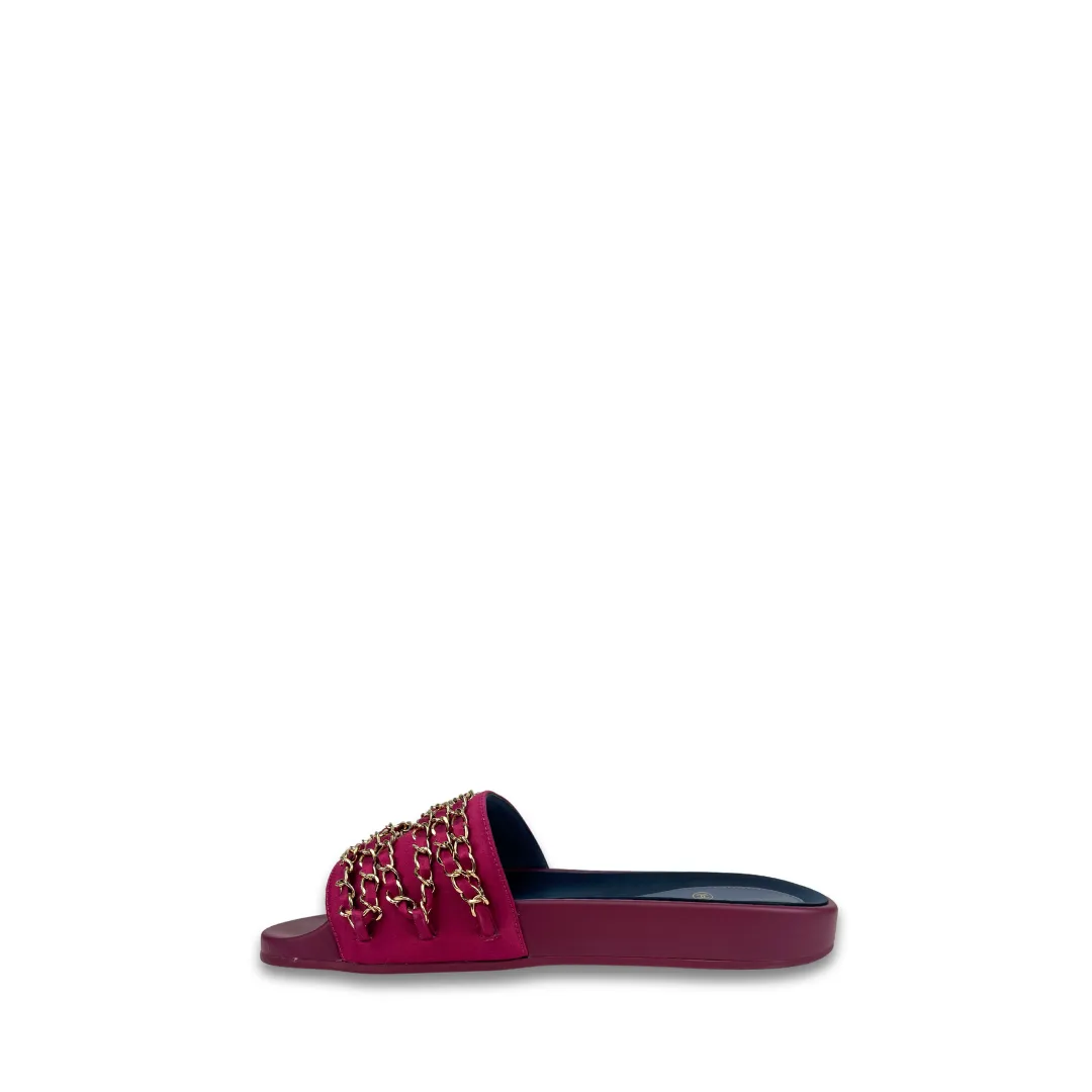 Chanel Fuchsia Satin Chain Slides - Size 39