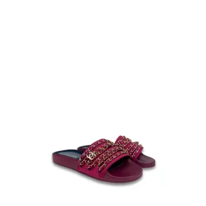 Chanel Fuchsia Satin Chain Slides - Size 39