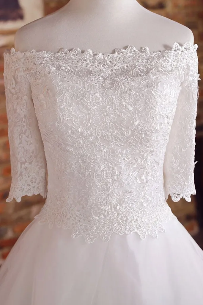 Charming Ball Gown Tulle Wedding Dresses Off The Shoulder Lace Wedding Dress Gown Bridal Gown OHD197