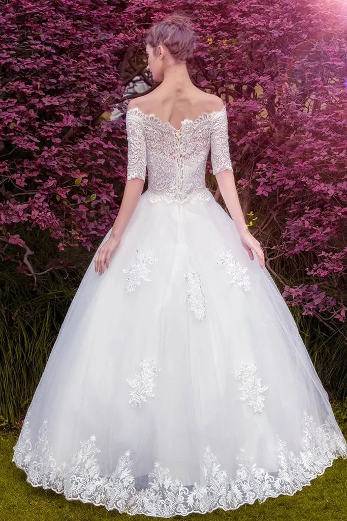 Charming Ball Gown Tulle Wedding Dresses Off The Shoulder Lace Wedding Dress Gown Bridal Gown OHD197
