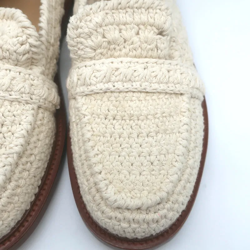 Chloe Kalya Crochet Loafers Ivory Size 38 Slip-On Flats NEW