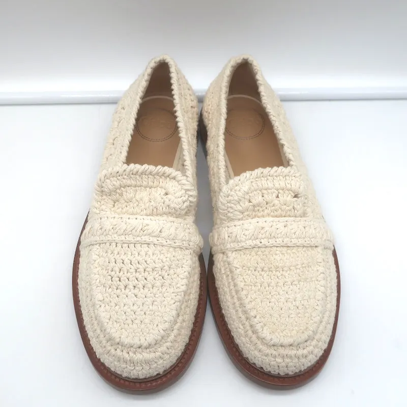 Chloe Kalya Crochet Loafers Ivory Size 38 Slip-On Flats NEW