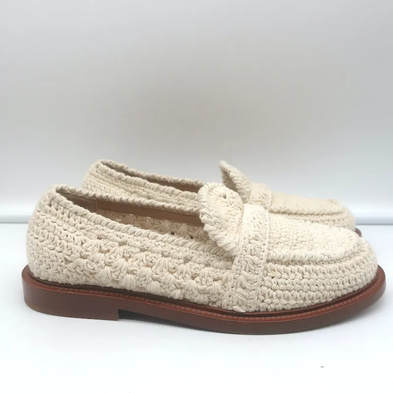 Chloe Kalya Crochet Loafers Ivory Size 38 Slip-On Flats NEW