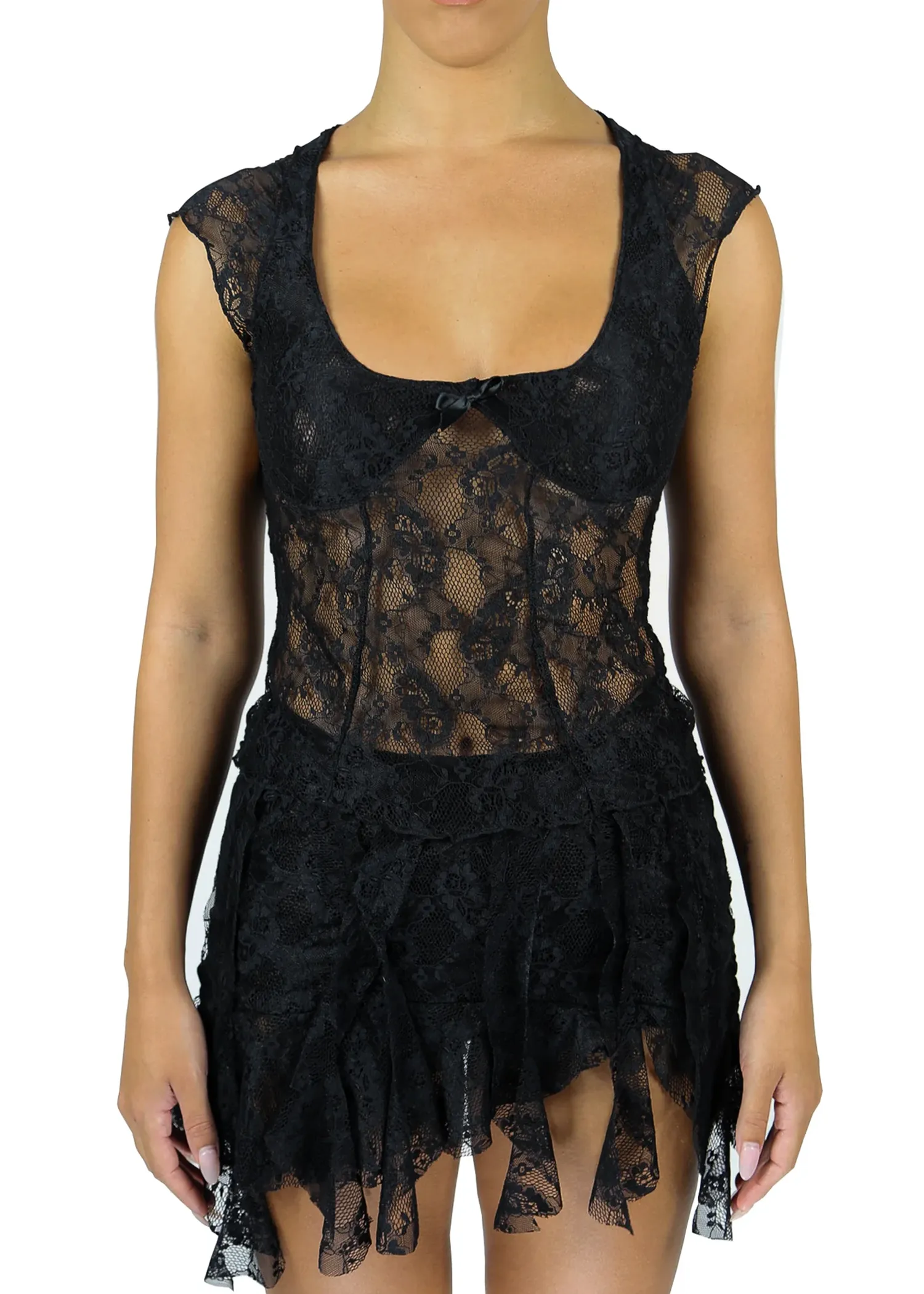 Chérie Asymmetrical Mini Skirt │ Black Lace