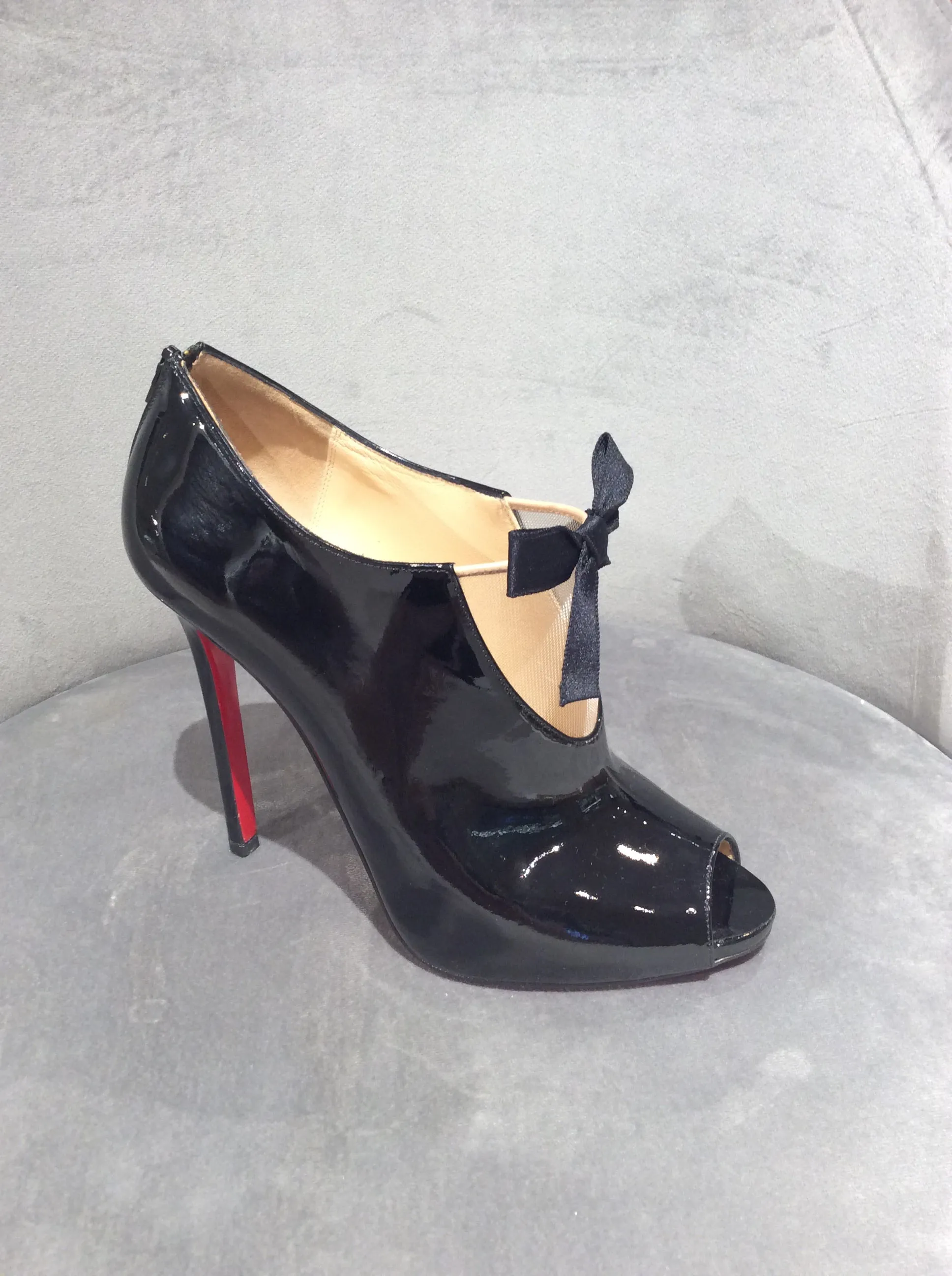 Christian Louboutin Black Estanodo 120 Patent Leather Peep-toe Ankle Boots, Size 9/39