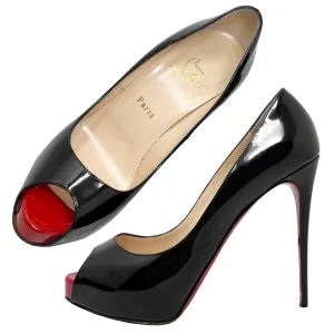 Christian Louboutin New Very Prive Black Patent Peep Toe Pumps Size EU 39.5