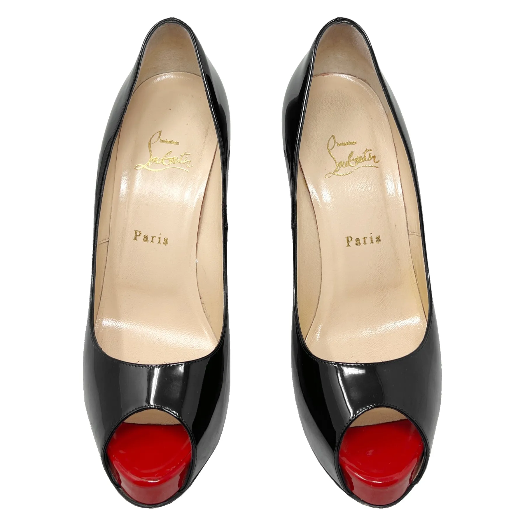 Christian Louboutin New Very Prive Black Patent Peep Toe Pumps Size EU 39.5