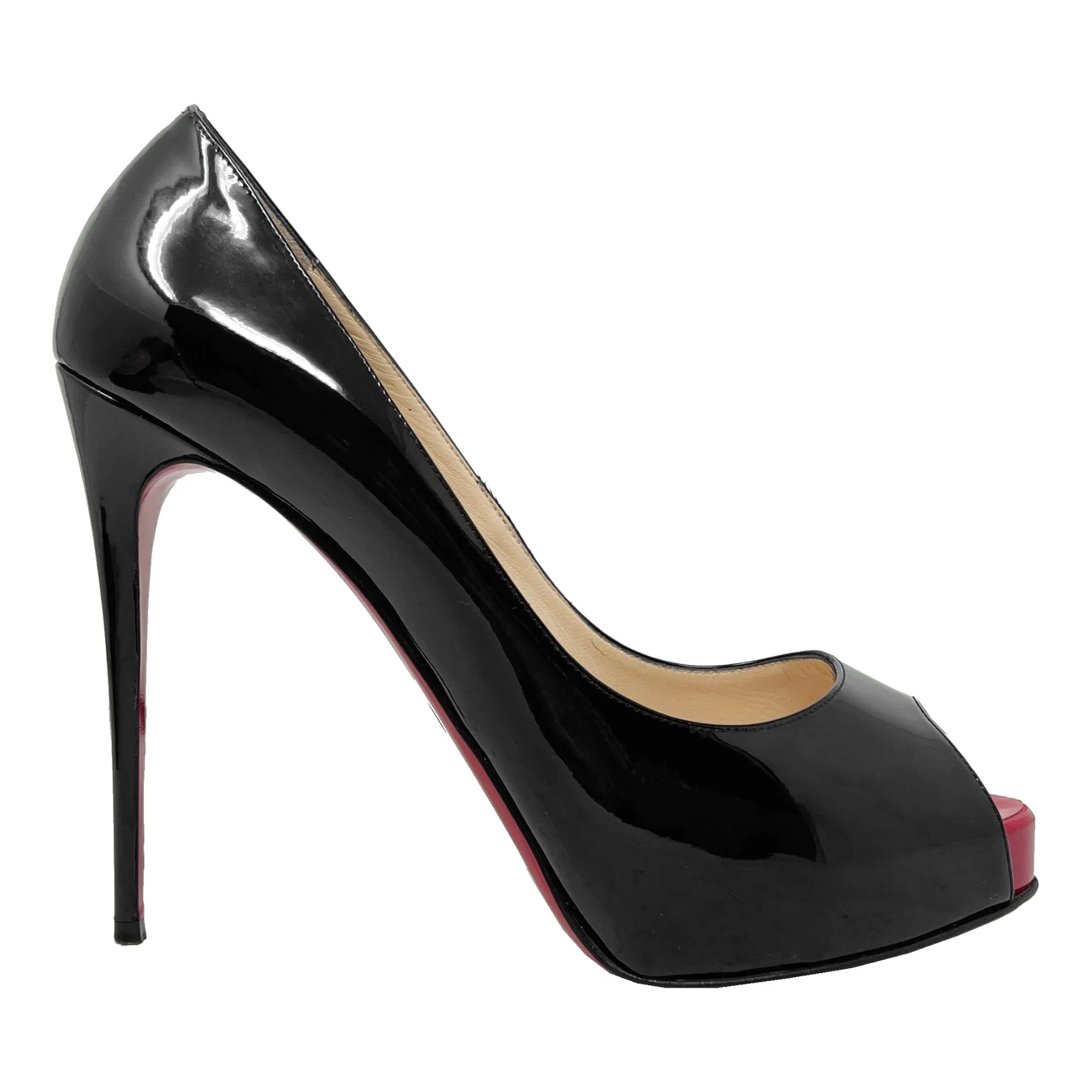 Christian Louboutin New Very Prive Black Patent Peep Toe Pumps Size EU 39.5