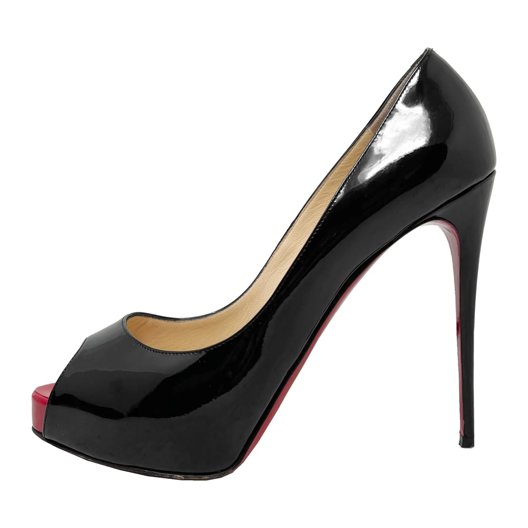 Christian Louboutin New Very Prive Black Patent Peep Toe Pumps Size EU 39.5
