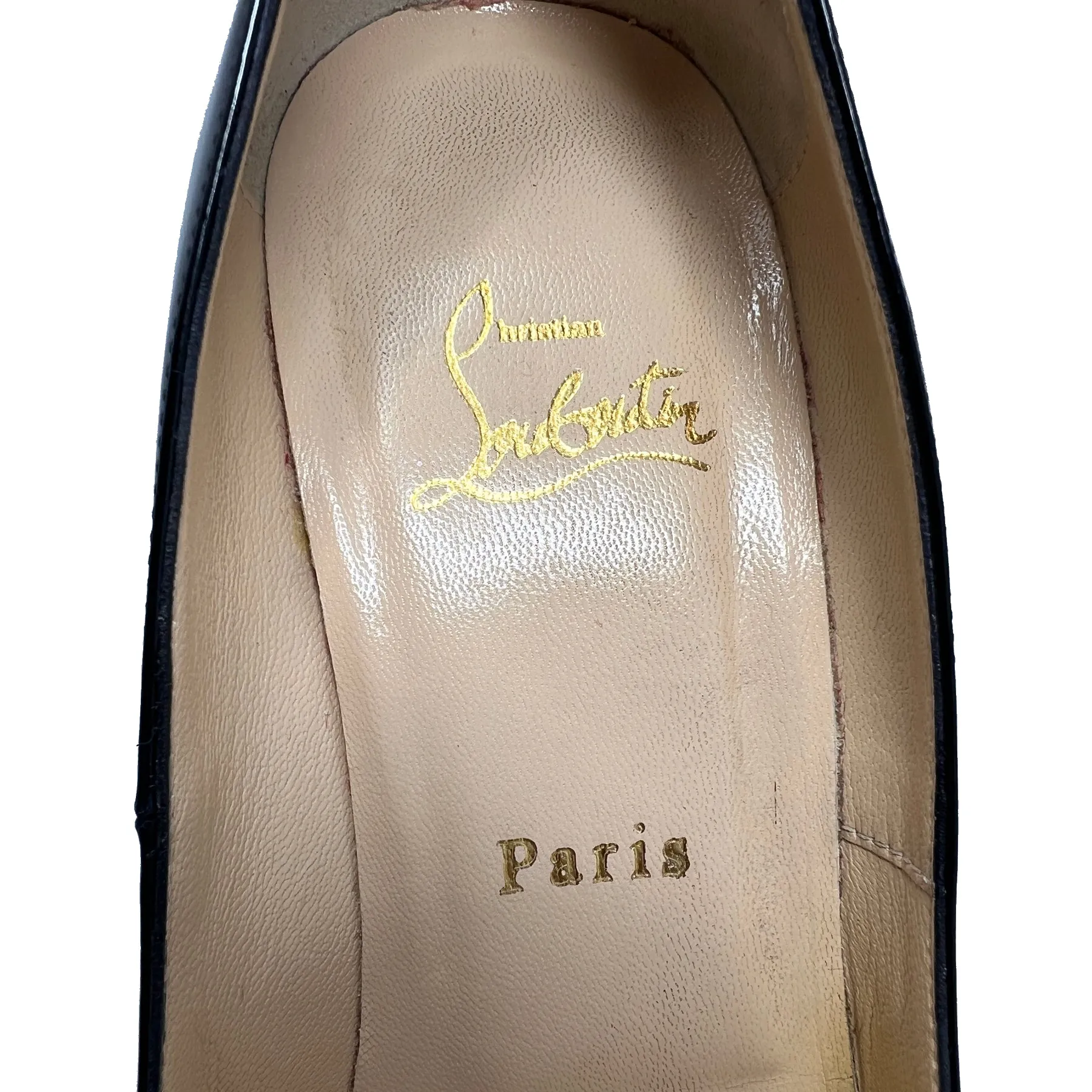 Christian Louboutin New Very Prive Black Patent Peep Toe Pumps Size EU 39.5