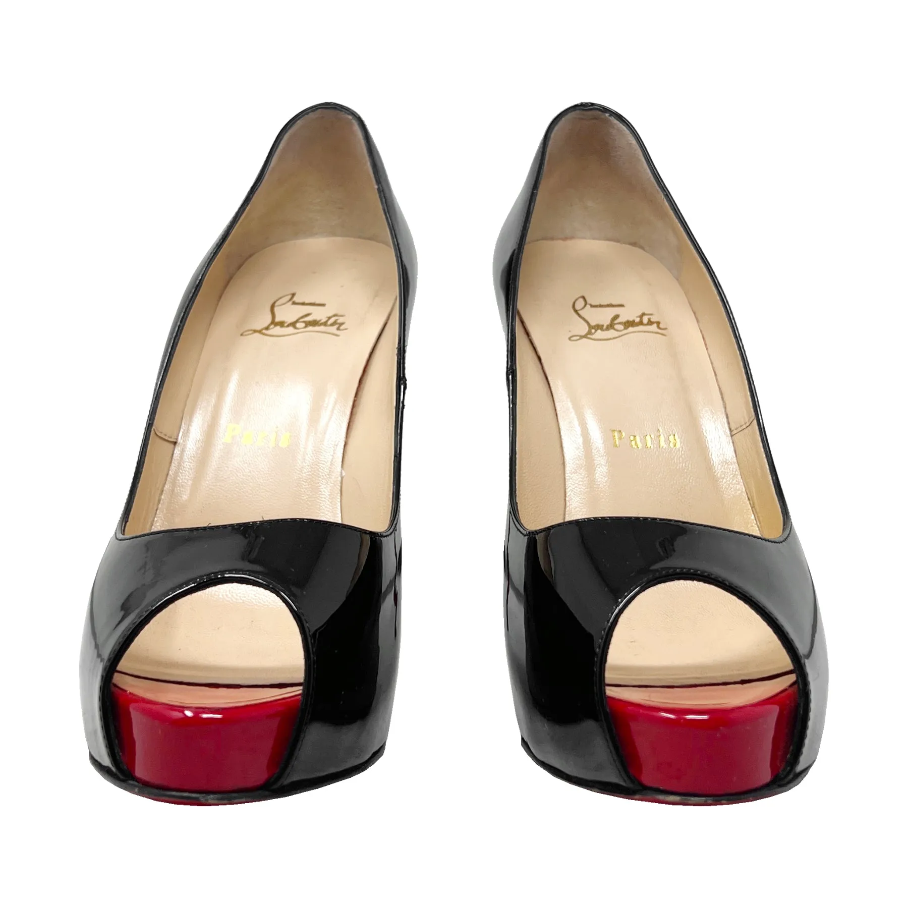Christian Louboutin New Very Prive Black Patent Peep Toe Pumps Size EU 39.5