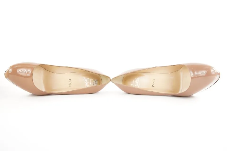 Christian Louboutin Size 39.5 Nude Bianca 120 Patent Calf Heels 4CL928