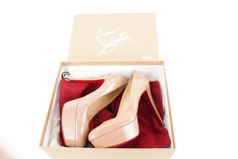 Christian Louboutin Size 39.5 Nude Bianca 120 Patent Calf Heels 4CL928