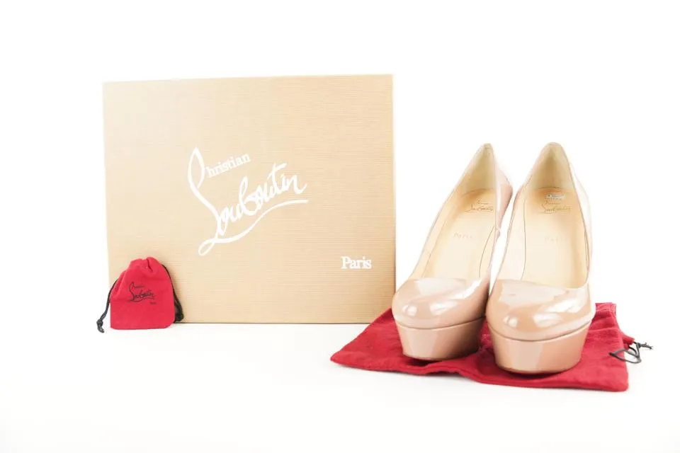 Christian Louboutin Size 39.5 Nude Bianca 120 Patent Calf Heels 4CL928