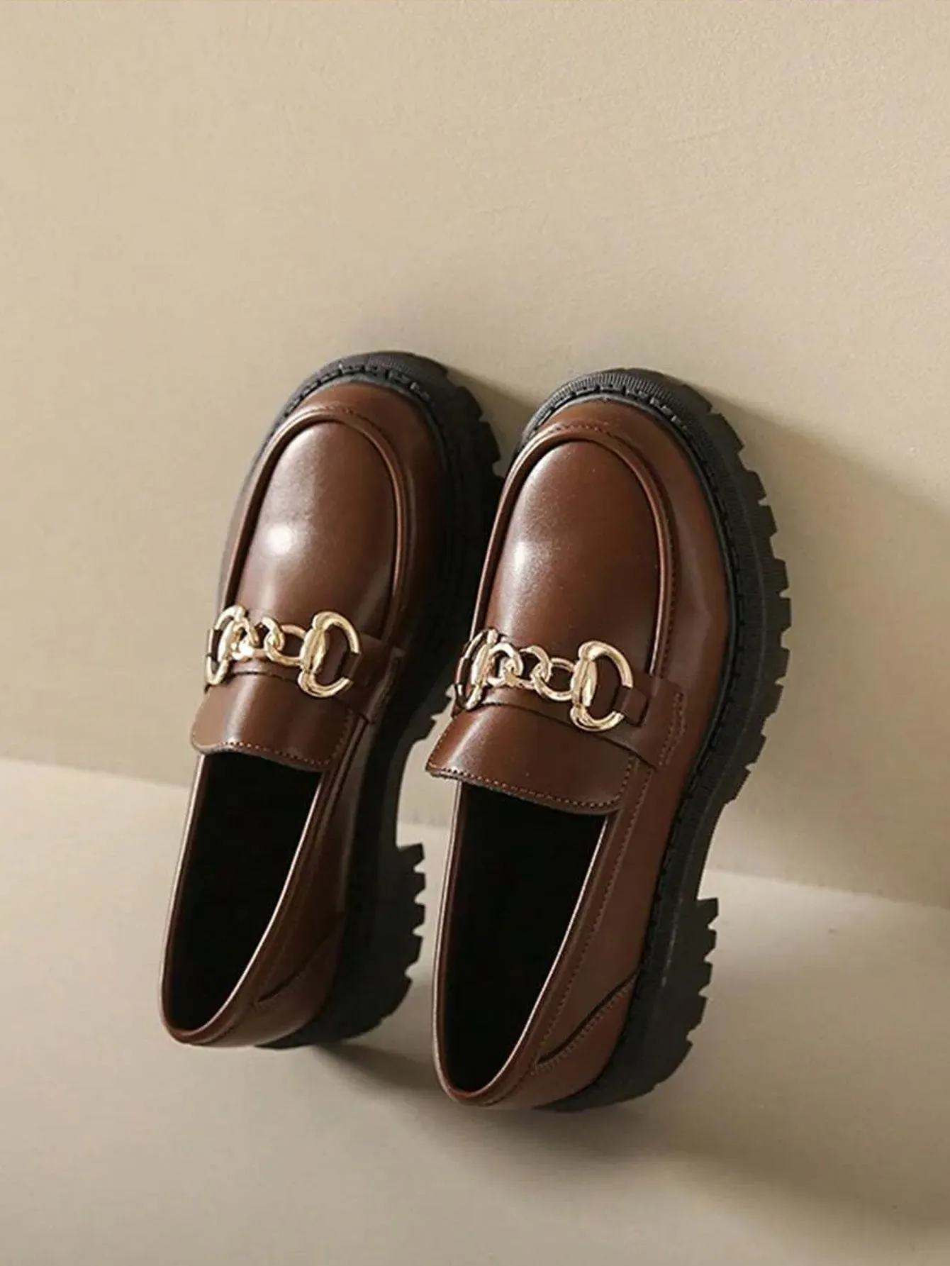 Chunky Heel Loafers With Thickened Sole