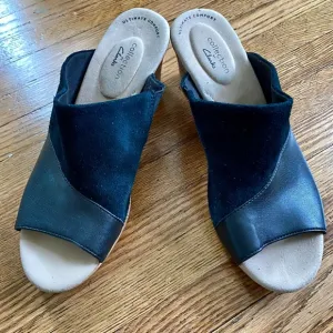 Clarks Two-Tone Lafley Wave Leather Black Wedge Size 9.5