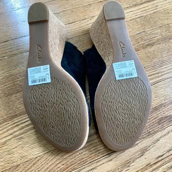 Clarks Two-Tone Lafley Wave Leather Black Wedge Size 9.5
