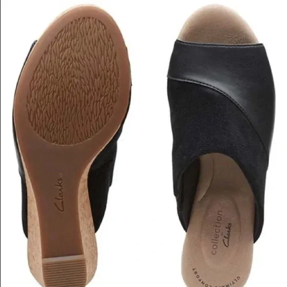 Clarks Two-Tone Lafley Wave Leather Black Wedge Size 9.5