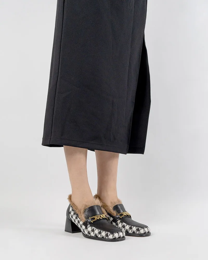(Clean Up - US 6.5) Classic Houndstooth Chunky Heel Chainlink Loafers
