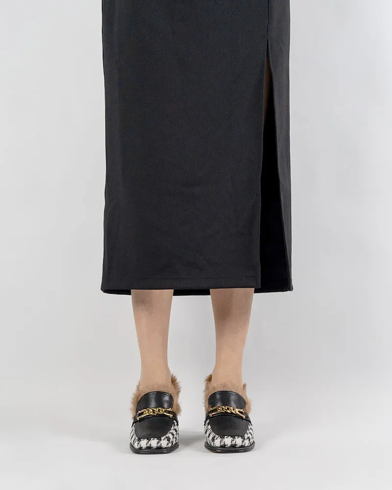 (Clean Up - US 6.5) Classic Houndstooth Chunky Heel Chainlink Loafers