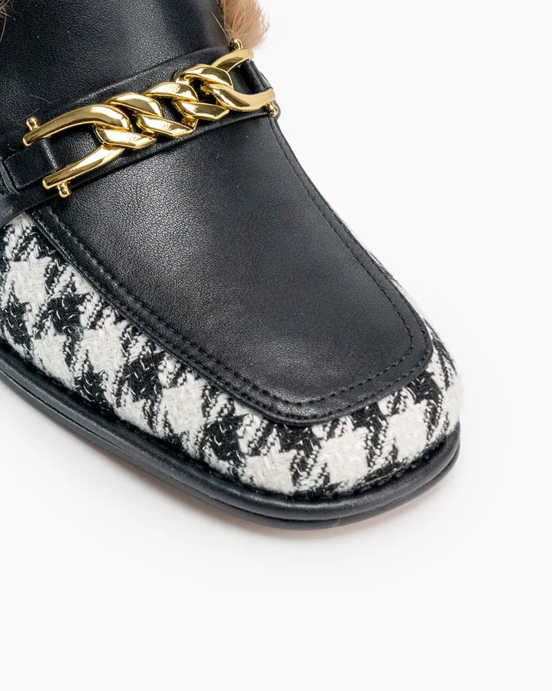 (Clean Up - US 6.5) Classic Houndstooth Chunky Heel Chainlink Loafers