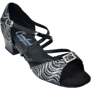 Comfort Single Buckle - Black & Silver Glitz / Black Patent