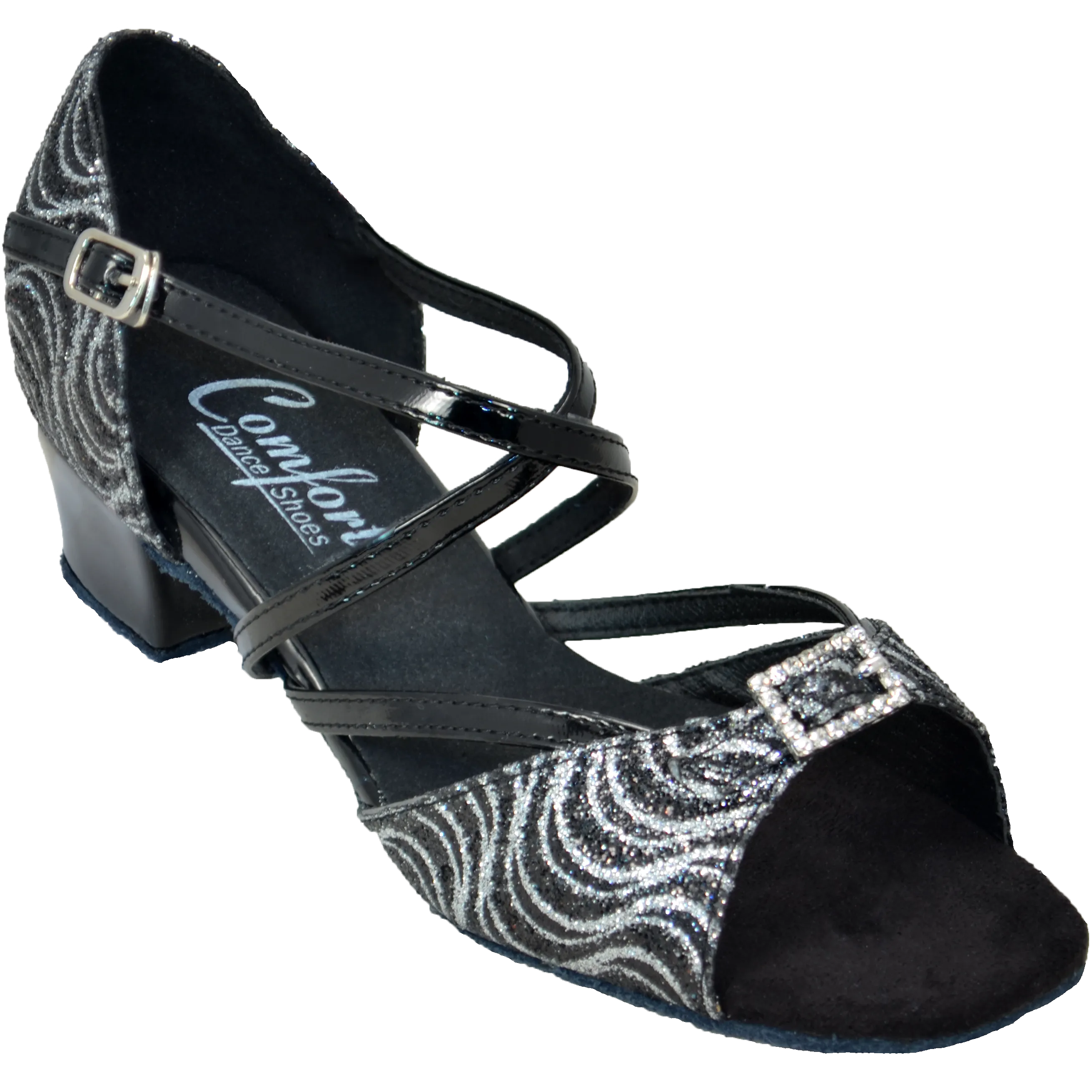 Comfort Single Buckle - Black & Silver Glitz / Black Patent