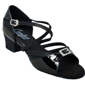 Comfort Single Buckle - Black Patent / Black Diamond
