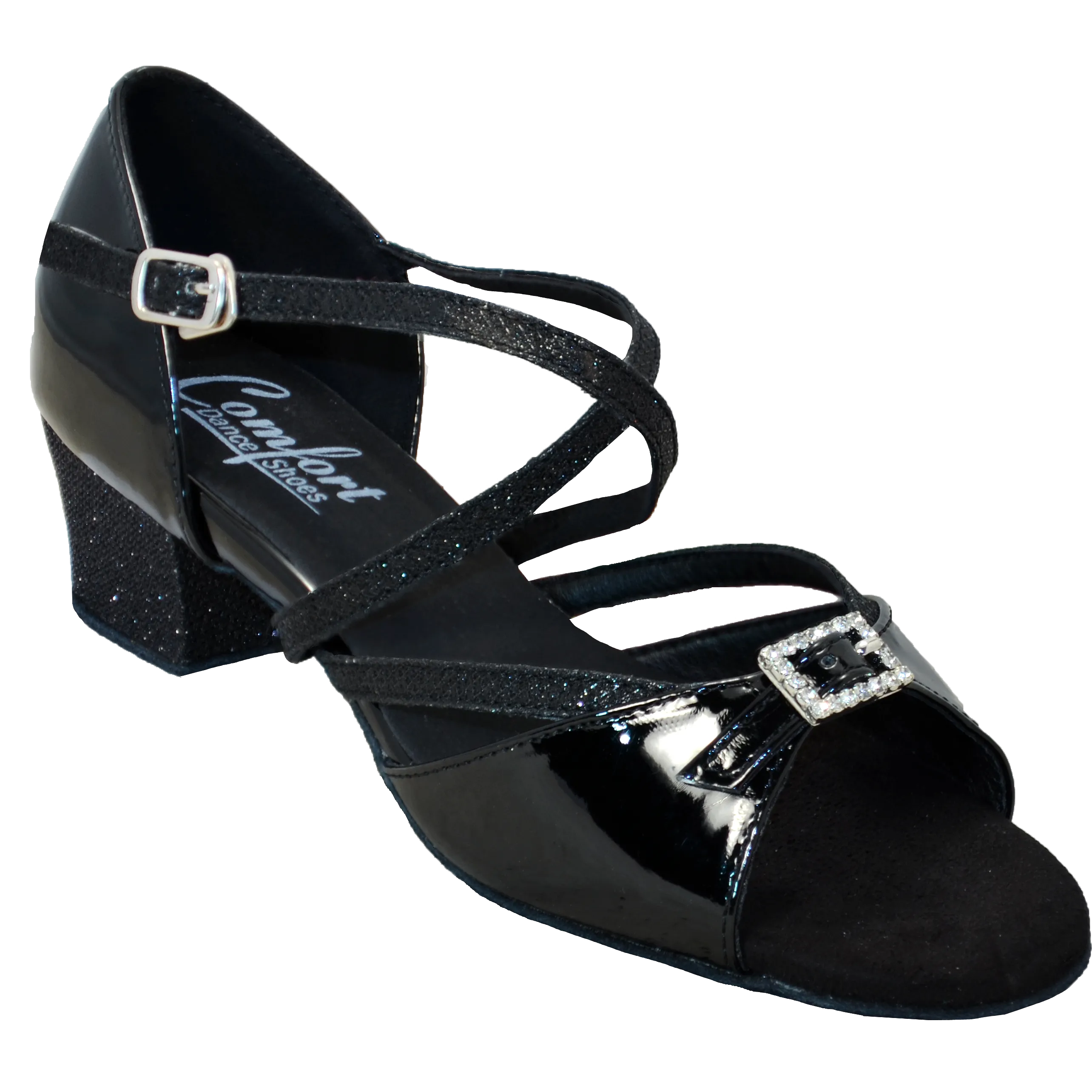 Comfort Single Buckle - Black Patent / Black Diamond