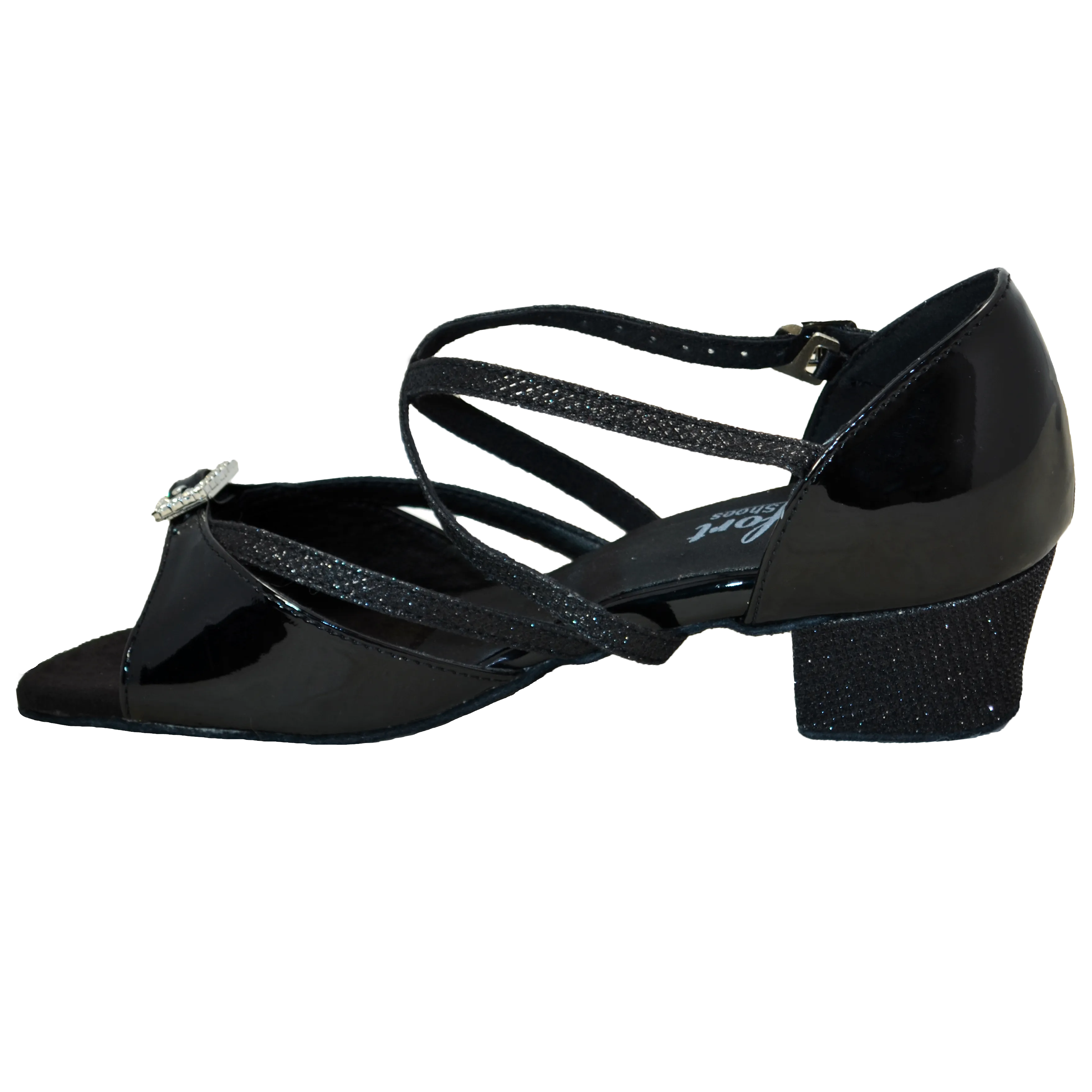 Comfort Single Buckle - Black Patent / Black Diamond